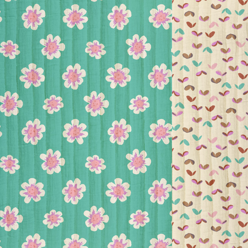 Printed Quilted Double Gauze MAFLEUR Jade / Pink
